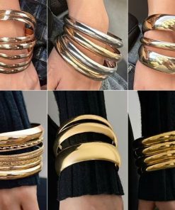 Vòng Tay Nữ, Set Nhiều Vòng Đơn Giản Bằng Kim Loại Phong Cách Âu Mỹ