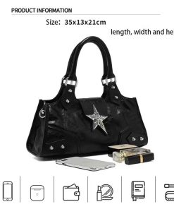 Túi Xách Da Đen Retro Âu Mỹ Chuẩn Mọi Phong Cách